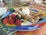Ricotta crepes with fruit and yogourt